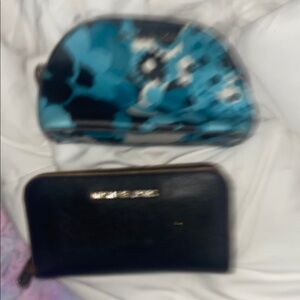 Michael Kors Black and Teal Floral Clutch